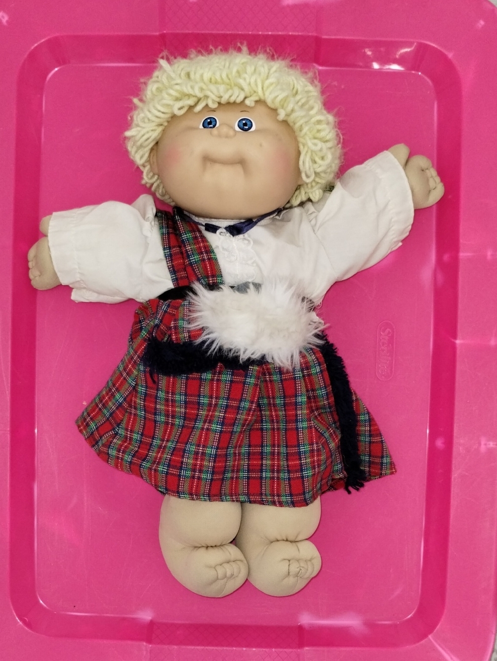 Plaid Cabbage Patch Style Doll in Red Tartan Scottish Outfit